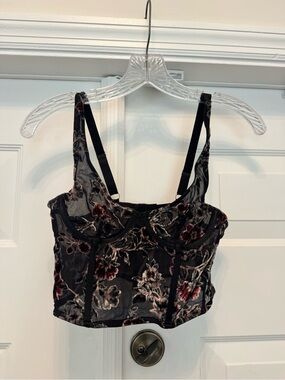 Urban Outfitters Black Velvet Floral Crop Top
